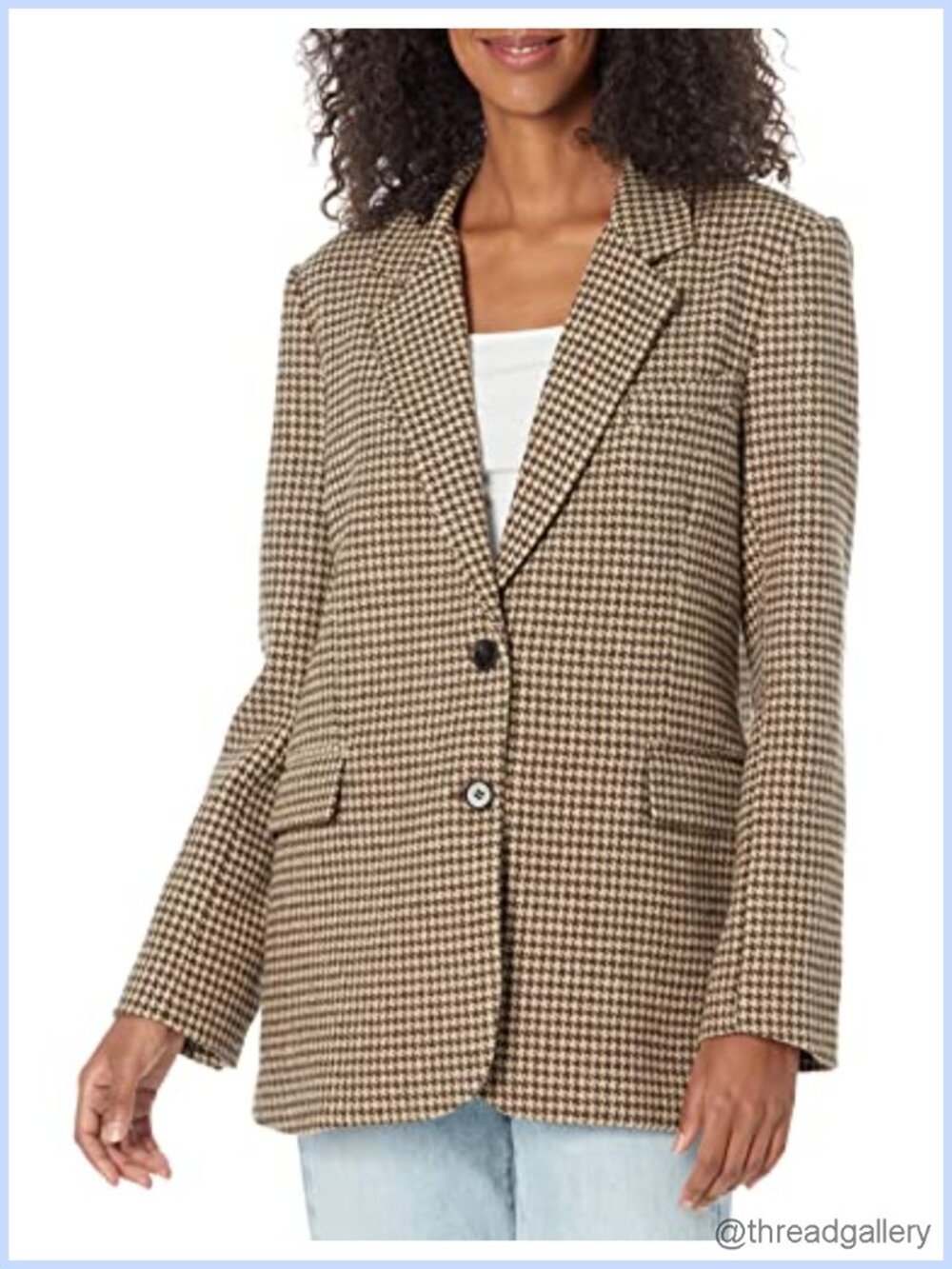 Rachel Blazer Boyfriend Fit Shoulder Pads Houndstooth Pattern Women's Office